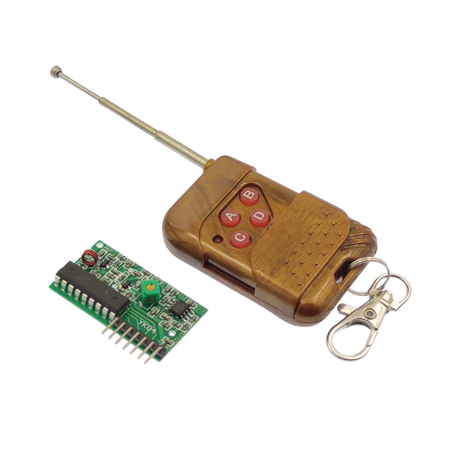 ماژول گیرنده ASK و ریموت ۴ کاناله ۳۱۵MHZ کد فیکس قهوه ای